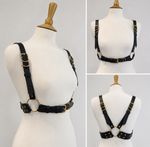 Black Faux Leather Harness  Gold Hardware Festival / Rave / Alternative Medium