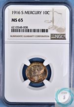 1916-S Mercury Dime NGC MS65 - Spectacular Original Tones!