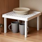 Kitchen Stackable Square Shelf Insert Small Cupboard Organiser for Cups Plates