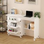 2in1 Folding Sewing Table&Craft Desk,Rolling Mobile Workstation w/Storage White