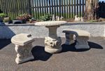 Large Round Garden Table Set – Cast Stone with 1-4 Bench -  Seat   Weatherproof