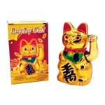 Chinese Lucky Waving Gold Cat Figure with Moving Arm Maneki Neko Feng Shui Decor