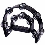 Double Half Moon Cutaway Hand Tambourine 40 Jingles Adults Children Black UK