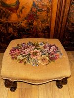 Antique Victorian Floral Tapestry Footstool Needlepoint Stool