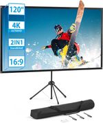 Projector Screen and Stand, Portable Projector Screen, 120 Inch 16:9, Outdoor Pr