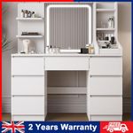 LED White Dressing Table Vanity Makeup Desk With 7 Drawer & Shelves & LED Mirror