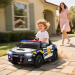 Kids Electric Ride on Police Car, 12V Bartter Powered Cop Car, Music, Horn
