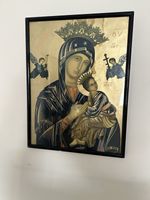 1940’s Vintage Madonna & Child Religious Catholic Picture In Black Frame
