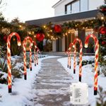5pc Christmas Candy Cane Stakes Pathway Lights Outdoor Red 55cm Battery Operated