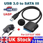 USB 3.0 to SATA 3.5 inch HDD SSD Hard Drive Disk Converter Cable Power Adapter