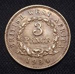British West Africa 1934 3 Pence Tin-brass (KM#10b) EF