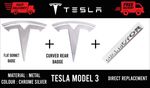 TESLA MODEL Y - CHROME SILVER FRONT & REAR BADGE SET Includes Dual Motor Badge