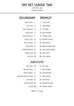 Gillingham vs Bromley - A4 Teamsheet - 31/1/2026 - League Two