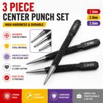 3 Pc STEEL CENTRE PUNCH SET POINT MARKING METAL WOOD 1/16" 3/32" 1/8" DIY TOOLS
