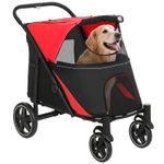PawHut Foldable Dog Carriage w/ Universal Wheels, Shock Absorber, Red