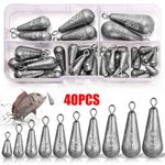 Fishing Weights Drop Shot With Swivel Set 40 Pack All Size Lead 3.5g-50g Kit
