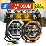 Pair 9 Inch LED Driving Spot Lights High Low Offroad SUV 4x4 Trucks Headlights
