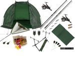 Carp Fishing Set Up Kit Rods Reels Net shelter  Rods Mat Hooks Bait