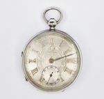 VICTORIAN STERLING SILVER HEAVY POCKET WATCH Chester 1890 SILVER & GOLD FACE