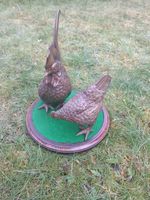 VINTAGE  BRONZE ROOSTER & CHICK ON PLINTH