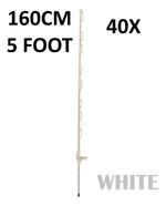 40 x 5ft (160cm) Electric Fence White Poly Posts Stakes tape rope horse paddock