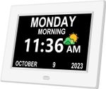 8" Large Dementia Clock Digital Calendar Day Clocks LCD Alarm Clock Wall/Desk UK