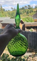 Rare Vintage 1960's Italian Empoli Green Genie Bottle With Stopper