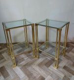 Pair of Gold Chromed & Glass Side Tables Made in Italy 1970s 