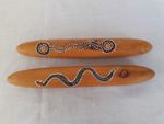Vintage Pair of Wood Wooden Snake Tribal Dot Art Percussion Sticks