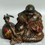 5.4" Old China Bronze Gilt Carving Buddhism Happy Laugh Maitreya Buddha Statue