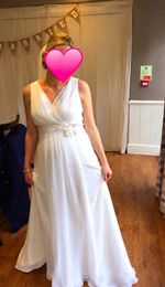 Ivory A-Line Sleeveless V-Neck Chiffon maternity Wedding Dress Floral Ruching