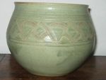 celadon incised chevrons design studio pottery bowl c1950s60s