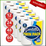 Gentille Kitchen Roll Twin 3PLY Towel Paper Rolls Strong Absorbent Durable White