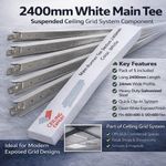 Pack of 5 White Main Tee Section Runner  2400mm x 24mm Suspended Ceiling Grid
