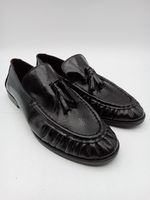 M&S Women's Shoes Black Patent Leather Tassel Detail Slip On Loafers New