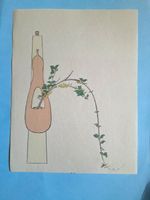 IKEBANA FORSTHIA HYOTAN GOURD Japanese Woodblock Print Original