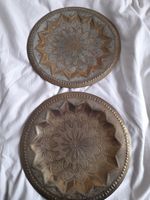 x2 Vintage Brass Etched Plates Floral Star Design