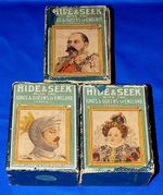 HIDE & SEEK WITH THE KINGS & QUEENS of ENGLAND CARD GAMES FULL SET 3 DECKS 1902