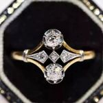 Art Deco Style Lab-Created Diamond Engagement Ring 925 Silver Yellow Gold Finish