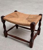 Vintage Rush Seat Stool, Rustic Woven Stool, Wooden Footstool,