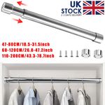 47-200cm Extendable Stainless Steel Wardrobe Rail Adjustable Hanging Rod UK