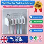 5 Slot Covered Toothbrush Holder Wall Mounted Self Adhesive Bathroom Storage Rac