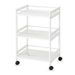 3-Tier Wooden Trolley on Wheels Kitchen Storage Serving Rolling Cart Steel Bars