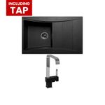 Astini Xeron 1.0 Bowl Black SMC Synthetic Reversible Kitchen Sink, Waste & Tap