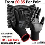 1 - 240 Pairs Nitrile Coated Nylon Safety Work Gloves Builders Gardening Grip