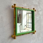 Folk Art Painted Mirror: Unique Early 20th Century Faux Bamboo Turned Wooden