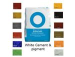 Blue circle white Snowcrete Cement with concrete pigment; 12 pigment colours