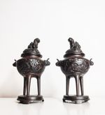 Pair of Antique Chinese Bronze Dragon Censers (Late 19th/Early 20th Century)