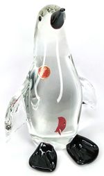 Vintage 1960s Murano Glass Penguin Goldfish In Belly Paperweight With Sticker