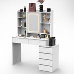 LED Mirror Dressing Table Set With 6 Drawers Makeup Desk Vanity Table Bedroom UK